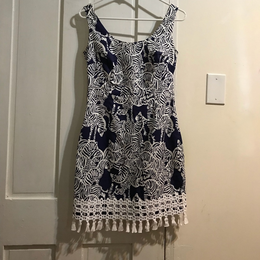 Lilly Pulitzer zebra print shift dress lace up 0